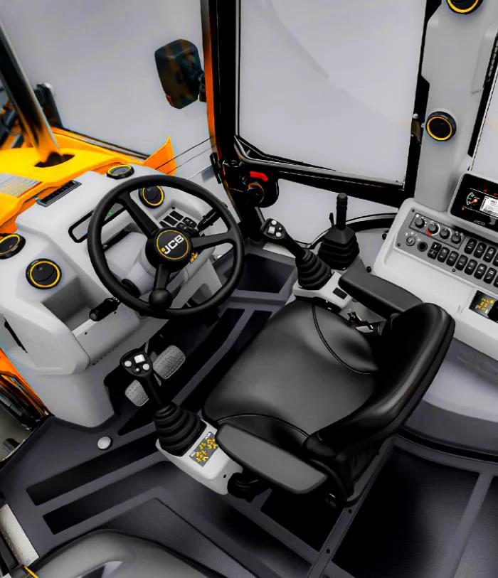The spacious interior of the new JCB 3CX Pro places a huge focus on operator safety, comfort, and ease of operation.