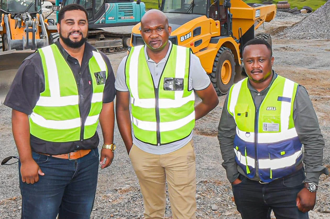 (From left): Jody Smith (Bell Equipment Product Support Representative), Ayanda Notshweleka (Managing Director and owner Masakhane Group), and Fundile Ntsinde (Bell Equipment Sales Representative).